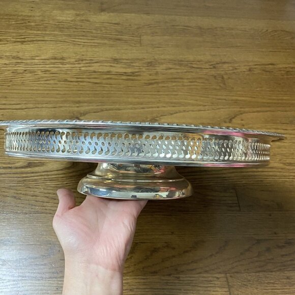 Wm ROGERS Silverplate Lazy Susan & Serving Gallery Tray Cocktail Bar Buffet - Picture 2 of 11